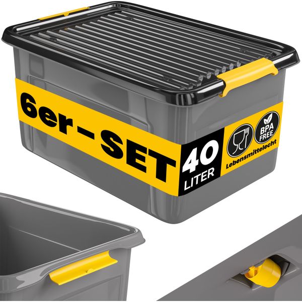 Monzana® 6X Contenitore Con Coperchio 40L Bpa Free Chiusura A Scatto Scatole Impilabili Scatola Organizer Cantina Garage Contenitori Plastica Box-image