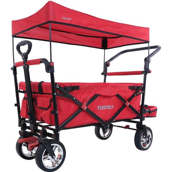 Carrello Pieghevole Giardino Fuxtec FX-CT800 Con Tettuccio Parasole Rosso Rot-image
