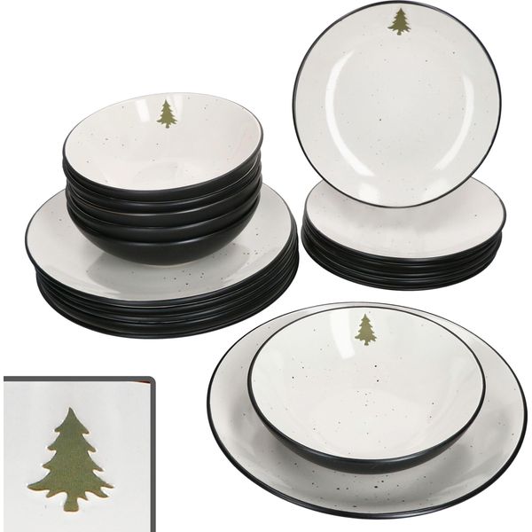 Set Di Piatti 18Pcs Natale Panther Gres Piatto Torta Piatto Fondo Piatto Cena-image