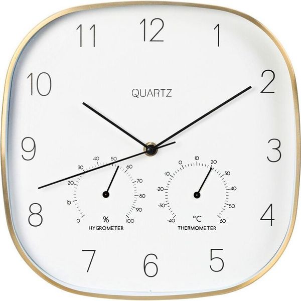 Orologio Da Parete Con Termometro E Igrometro 28,5 Cm Con Cornice Dorata-image