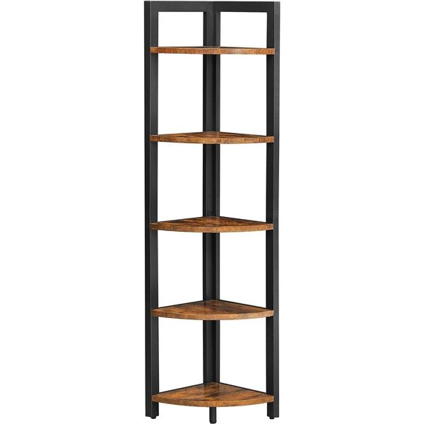 Vasagle Scaffale D'angolo Con 5 Livelli, Libreria D'angolo, Versatile Scaffale D'archiviazione Per Soggiorno, Camera Da Letto, Ufficio, Stile Industriale-image