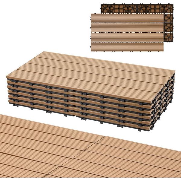 Aopunly Wpc 6X Piastrelle Per Terrazze In Legno á 60 X 30 X 2,2 Cm, Teak, 1M² Piastrelle Wpc Click, Piastrelle Per Balconi Resistenti Alle Intemperie-image