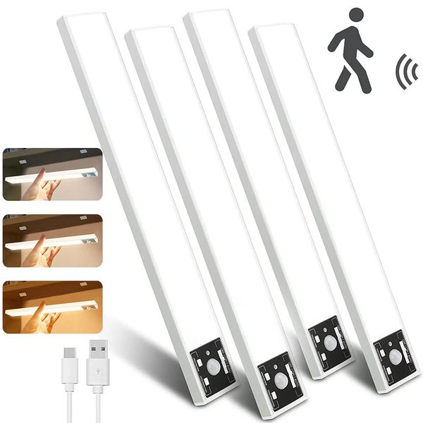 20Cm Gabinetto Illuminazione Ha Portato Con Rilevatore Di Movimento 4 Pezzi Wireless Striscia Led Ricaricabile Sotto La Luce Gabinetto Cucina Luce Sensore Per Armadio Interno-image
