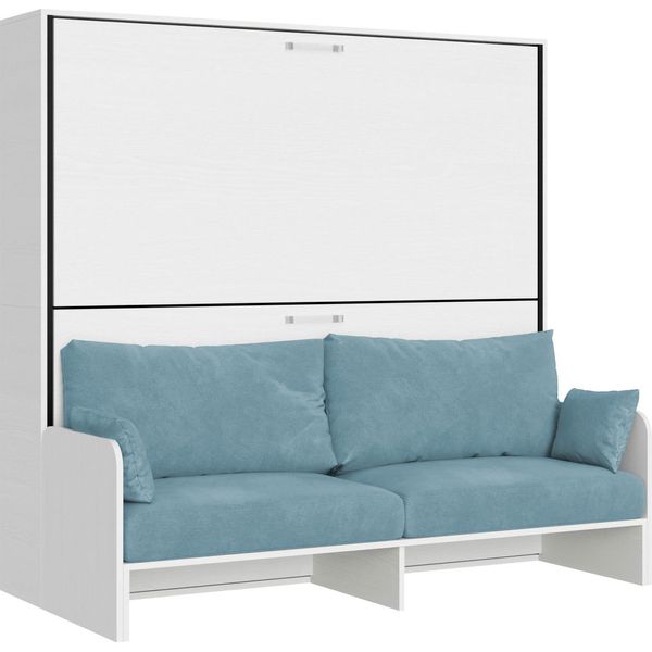 Itamoby - Letto Doppio A Scomparsa Kando Con Divano Bianco Frassino, Azzurro-image
