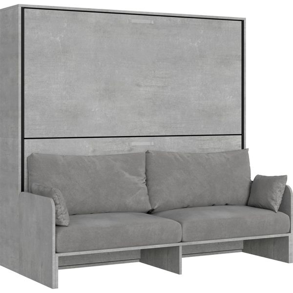 Itamoby - Letto Doppio A Scomparsa Kando Con Divano Con Materassi Cemento, Grigio-image