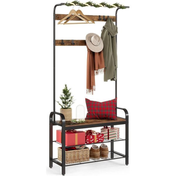 Appendiabiti Vasagle, Appendiabiti, Mobili Da Ingresso, Con Ganci Rimovibili, Divano E Scarpiera, Altezza 183 Cm, Struttura In Metallo, Stile Industriale-image