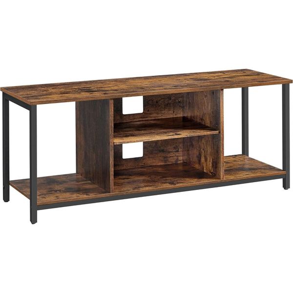 Vasagle Supporto Tv Per Tv Fino A 60 Pollici, Mobile Tv Con Ripiani Aperti, Console Tv Per Soggiorno, Sala Intrattenimento, Marrone Rustico E Nero-image