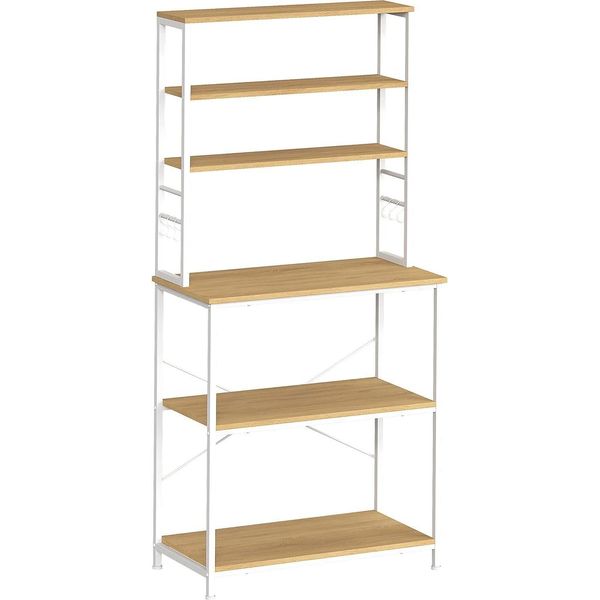 Vasagle Scaffale Da Cucina Scaffale Per Macchina Da Caffè 6 Ripiani E 6 Ganci Per Microonde Struttura In Acciaio Stile Industriale 40 X 80 X 167 Cm Rovere Bianco-image