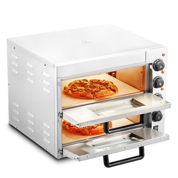 Vevor Forno Commerciale Per Pizza Forno Da Forno A 2 Strati Da 406 Mm, Forno Elettrico Per Pizza In Acciaio Inox Con Quattro Manopole Rotanti, Macchina Per Pizza Da Interno Multiuso, Per La Cottura In Ristoranti, A Casa, Argento-image