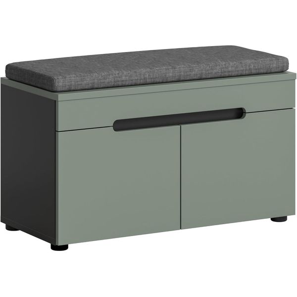Panca Canu Con Contenitore Incl. Cuscini 2 Porte Verde Polvere, Grigio Scuro.-image