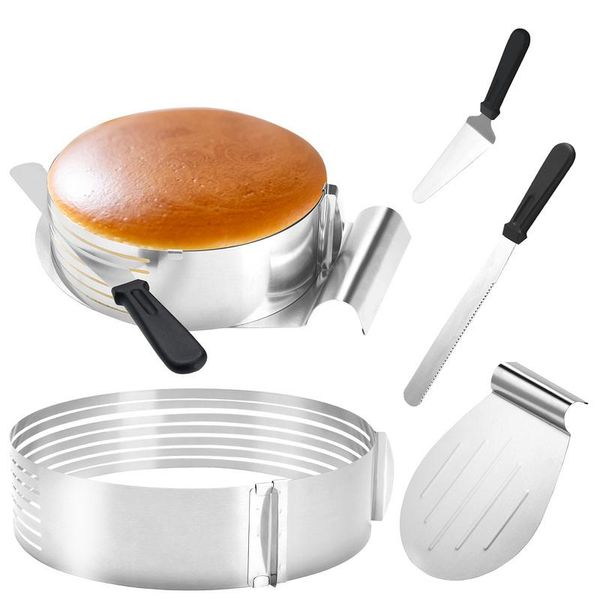 Tolletour Set Per Torte 4 Pezzi In Acciaio Inox - Sollevatore Per Torte Taglierino Per Base Torta - Sollevatore Per Base Torta Coltello Per Torta Anello 23-30Cm-image