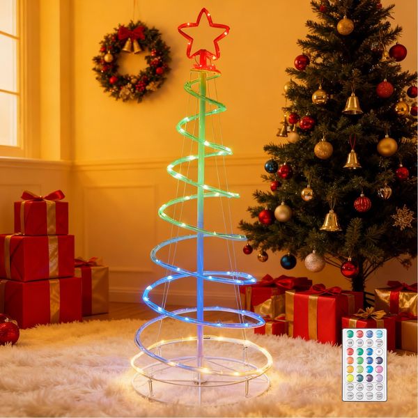 1.Albero Di Natale A Spirale 2M Led Rgb Dimmerabile Albero Di Natale A Spirale Pieghevole Con Telecomando Per La Decorazione Di Natale In Giardino Interno-image
