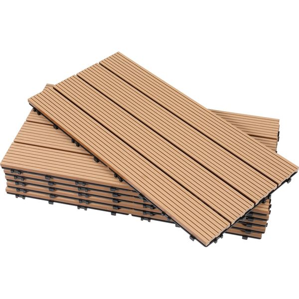 Tolletour Wpc 6X Piastrelle Per Terrazze In Legno á 60 X 30 X 2,2 Cm, Teak, 1M² Piastrelle Wpc A Incastro, Piastrelle Per Balconi Resistenti Alle Intemperie-image