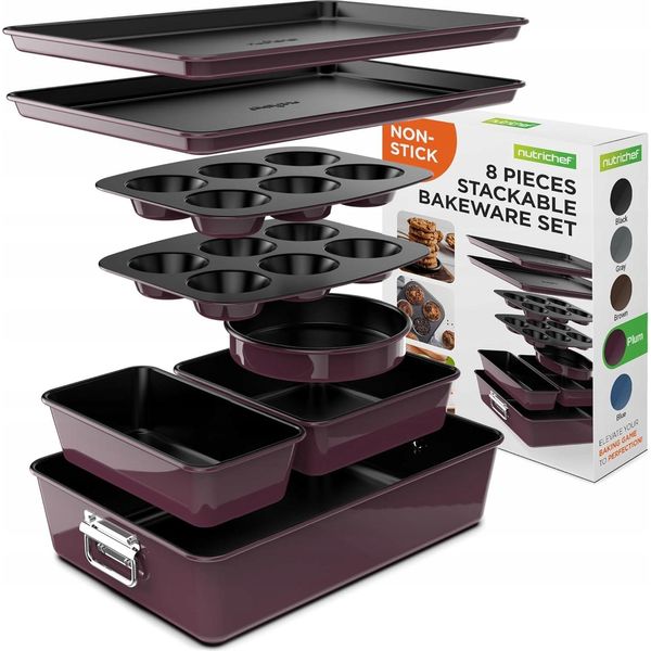 Set Di Tortiere Nutrichef - Set Di Teglie Antiaderenti Impilabili - Sicure In Forno Fino A 232°C - Tortiere Rotonde, Tortiere Per Pagnotte, Tortiere Per Muffin E Tortiere A Vassoio-image