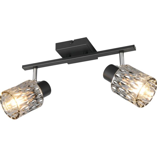 Lampada Da Soffitto, Metallo, Nero Opaco, Vetro Color Fumo, H 21 Cm-image