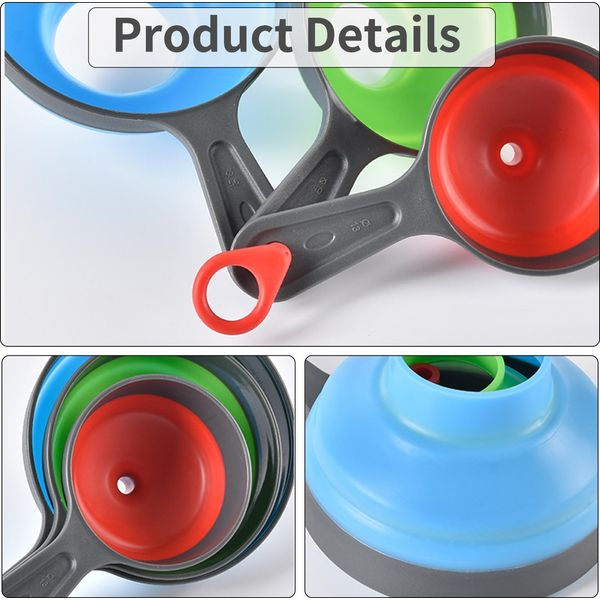 Imbuto Per Conserve Imbuto Pieghevole In Silicone Set Di Imbuti Da Cucina Da 3 Pezzi Per Liquidi A Bocca Larga-image