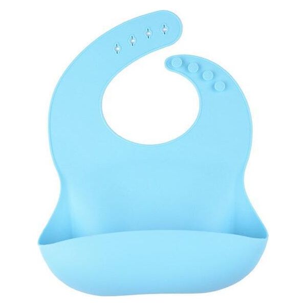 Bavaglino Flessibile In Silicone Con Coppa, Bavaglino Con Tasca, Morbido, Impermeabile, Lavabile, Blu-image