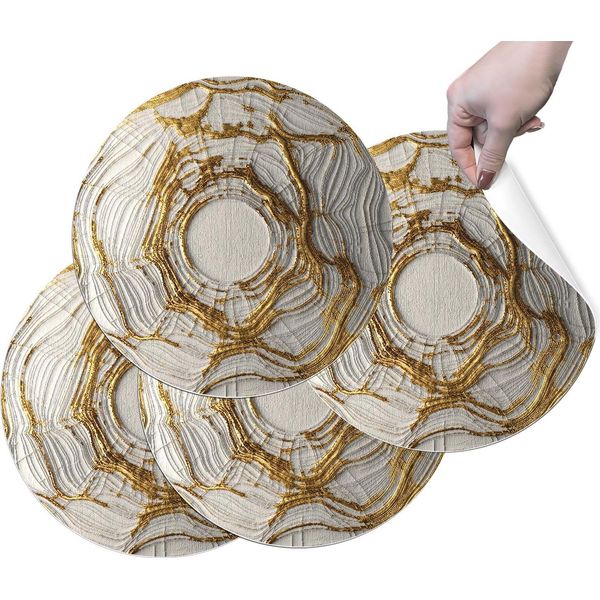 Hubdeco Tovagliette Protettive Durevoli Per Il Tavolo Da Pranzo - Set Di 4 Tovagliette In Vinile Lavabili - Tovagliette Per La Cucina - Tovaglietta - Tovagliette Lavabili - 36 X 36 Cm - Trunk Gold Modern-image