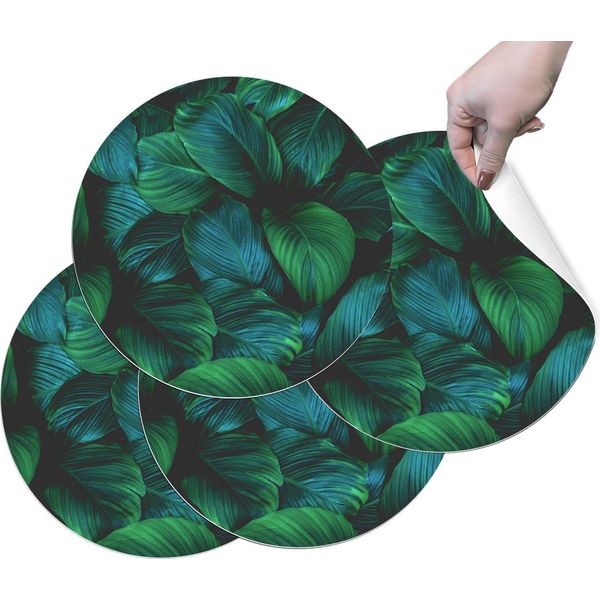 Hubdeco Tovagliette Protettive Durevoli Per Il Tavolo Da Pranzo - Set Di 4 Tovagliette In Vinile Lavabili - Tovagliette Per La Cucina - Tovaglietta - Tovagliette Lavabili - 36 X 36 Cm - Foglie Verdi-image