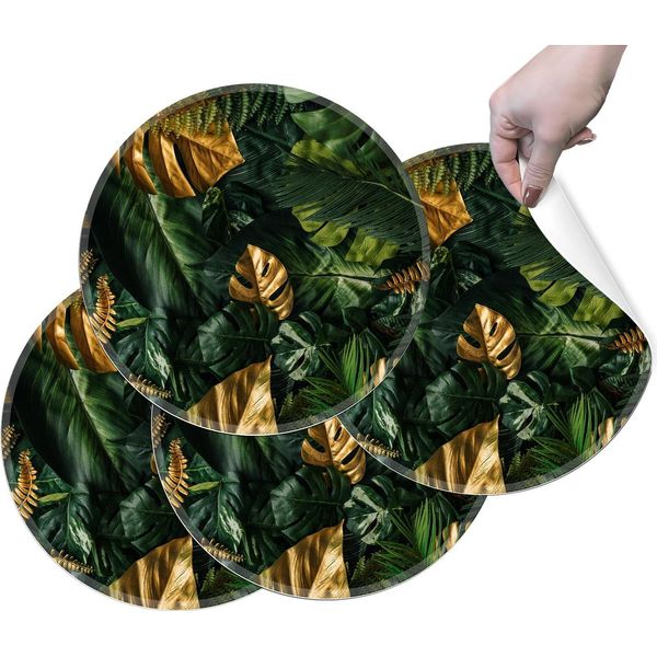 Hubdeco Tovagliette Protettive Durevoli Per Il Tavolo Da Pranzo - Set Di 4 Tovagliette In Vinile Lavabili - Tovagliette Per La Cucina - Tovaglietta - Tovagliette Lavabili - 36 X 36 Cm - Golden Monstera-image