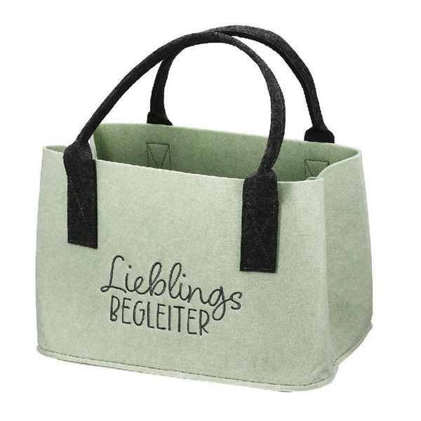Gilde Tasche, Rechteckig, "Lieblingsbegleiter"", Schriftzug, Filz, HellgrüN, Ve 4, L. 26 Cm, B. 40 Cm, H. 25 Cm"-image