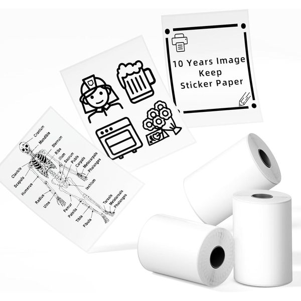 Phomemo T02 Carta Termica Autoadesiva Bianca - 10 Anni Di Adesivo 50 Mm X 3,5 M, Per Diari, Foto, Testi, Appunti Di Studio, Agende E Altro Ancora, 3 Rotoli-image