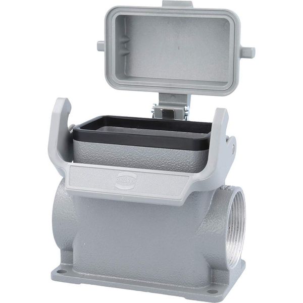 05300100275 Harting Han 10B Custodia A Base Alta, Uscita Cavi Laterale 2Xm40, Con 1 Staffa Longitudinale Con Cappuccio Di Protezione-image