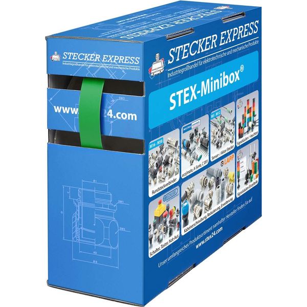 136343 STEX24 Tubo Termorestringente 2:1, Scatola Mini Con 11,0 M, Verde 9,5/4,8 Mm, 3/8 Di Pollice, WSB2 Temperatura Di Restringimento Min. 110°C,-image