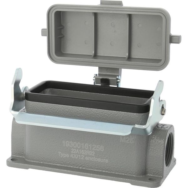 04300161256 Harting Han 16B Custodia Bassa, 1Xm25 Uscita Cavo Laterale, Con 1 Staffa Longitudinale Con Cappuccio Di Protezione-image