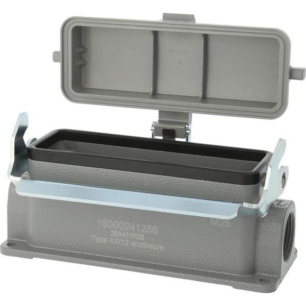 04300241255 Harting Han 24B Custodia Bassa, 1Xpg21 Uscita Cavi Laterale, Con 1 Staffa Longitudinale Con Cappuccio Di Protezione-image