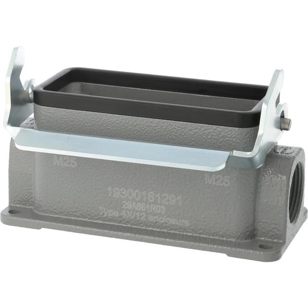 04300161290 Harting Han 16B Custodia Bassa, Uscita Cavi Laterale 2Xpg21, Con 1 Staffa Longitudinale PG21 Attacco A Vite-image