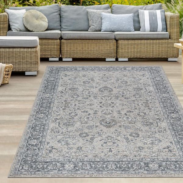 Tappeto Vintage Con Motivo Ornamentale Per Il Soggiorno All'aperto, Colore Grigio, Dimensioni - 200 X 290 Cm-image