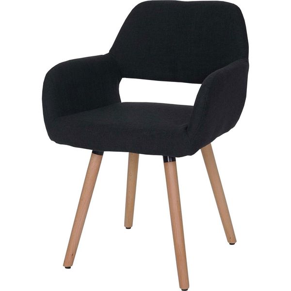 Sedia Da Sala Da Pranzo HWC-A50 Ii, Sedia Da Cucina, Design Retrò Anni '50 ~ Tessuto, Nero-Grigio, Gambe Chiare-image
