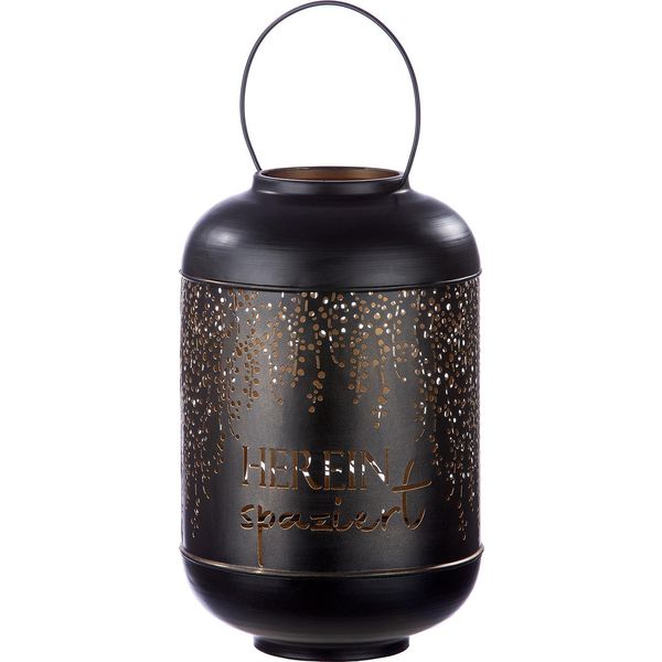 Gilde Windlicht, "Hereinspaziert"", Schriftzug, Metall, Schwarz, Ve 1, H. 50 Cm, D. 24 Cm 50588"-image