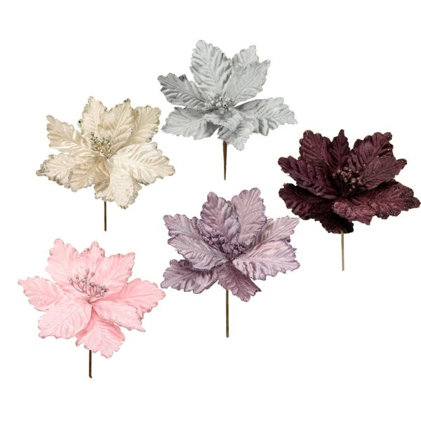 Kunstblume I.Ge.A. "Poinsettia", Rosa (Silberfarben, Creme, Dunkelrot, Altrosa, Rosa), B:18Cm H:21Cm L:18Cm, Obermaterial: 95% Polyester, 5% Kunststoff, Kunstpflanzen, Kunstblume, Dekoblume, 5Er Set-image