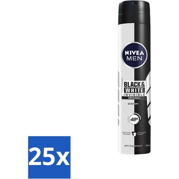 Nivea - Uomo - Deodorante - Spray - Black & White Invisible Original - 150 Ml - Confezione Risparmio - 25 Pezzi-image