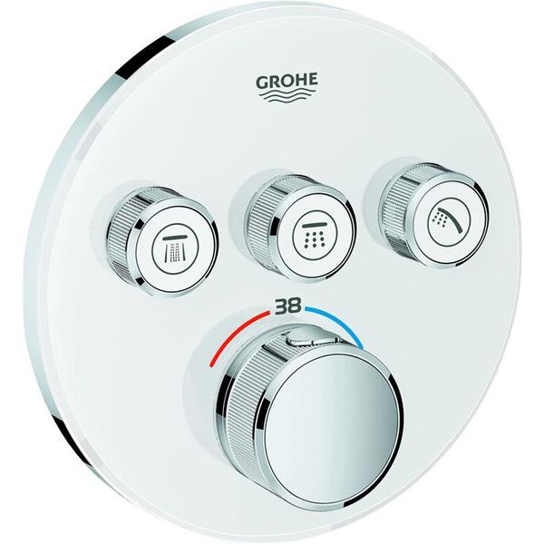 Grohe Grohtherm Smartcontrol Thermostat Avec Trois Vannes D'arrêT, Rosace Murale Ronde, Blanc Lune, 29904LS0, 29904LS0-image