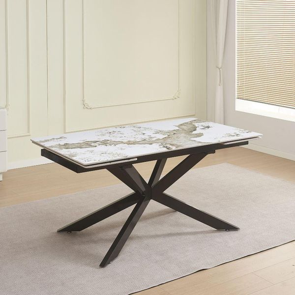 Tavolo Allungabile Roxane Con Piano In Ceramica Effetto Marmo Arabesque Bianco 160X90X76H-image
