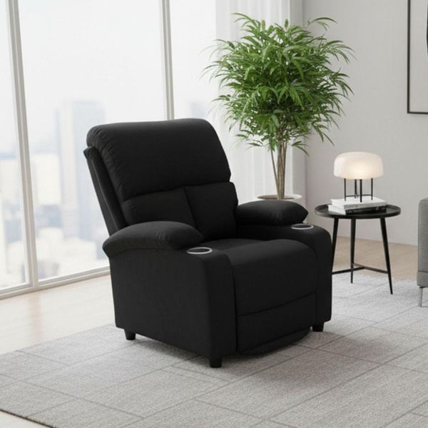 Poltrona Recliner Manuale Ninetta Colore Nero Con Porta Bicchieri – Relax E Funzionalità-image