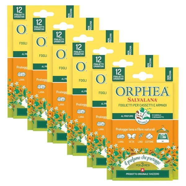 Orphea Salvalana, Foglietti Emanatori Per Cassetti E Armadi, Per Lana E Vestiti Tutta La Stagione, 6 Confezioni Da 12, Profumo Di Sandalo E Bergamotto-image