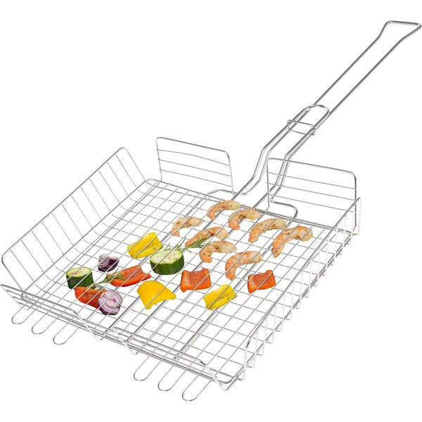 Cestello Per Grigliare Bremermann, Regolabile Per Verdure, Gamberi, Carne // Acciaio Inox-image