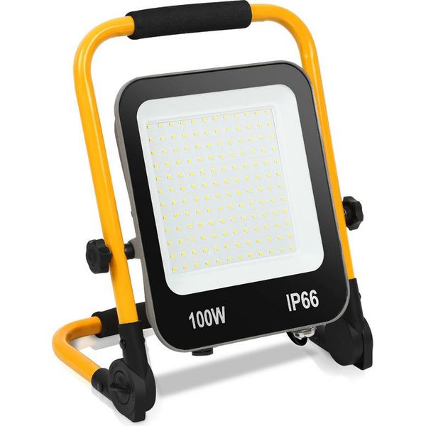 Fiqops 100W Proiettore Treppiede Esterno Led Proiettore Costruzione Proiettore Con Spina Bianco Freddo-image
