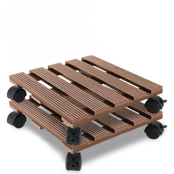 Tolletour 2X Wpc Rullo Per Piante 30X30 Cm Rullo Per Fiori Fino A 80 Kg Roll Coaster Rolling Board Square Brown-image