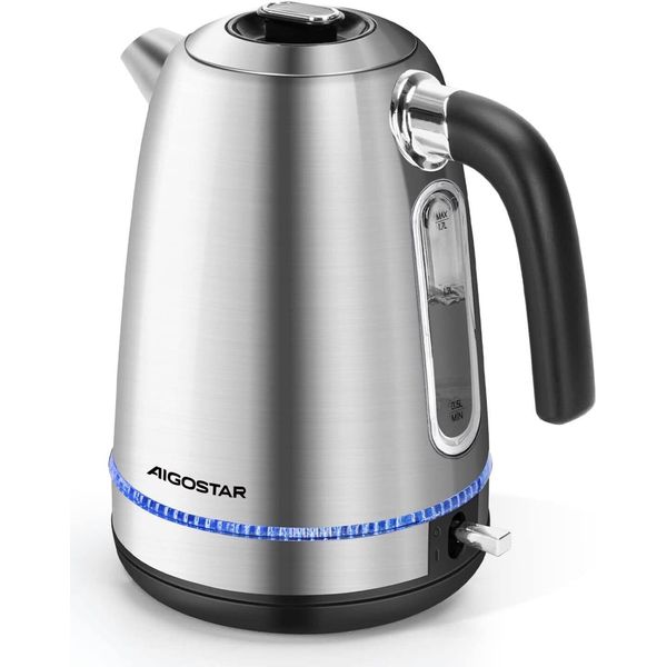 Bollitore In Acciaio Inox Da 1,7L 2200W Con Illuminazione A Led Blu, Filtro Anticalcare, Autospegnimento, Protezione Contro Il Funzionamento A Secco, Finestra Dell'acqua Visibile, Senza Bpa-image