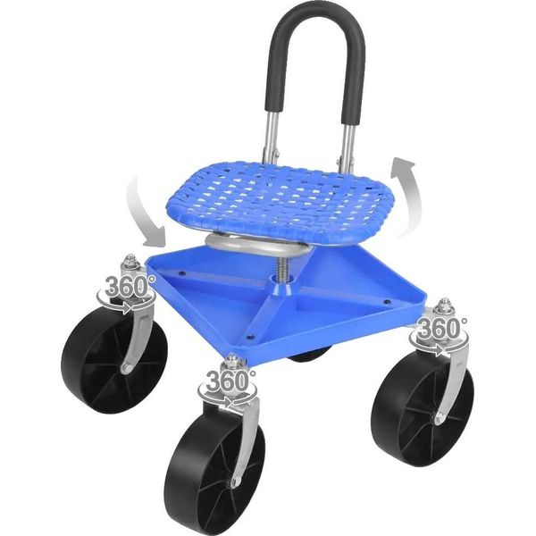 Carrello Da Giardino, Regolabile In Altezza, Sedile Girevole, Blu-image