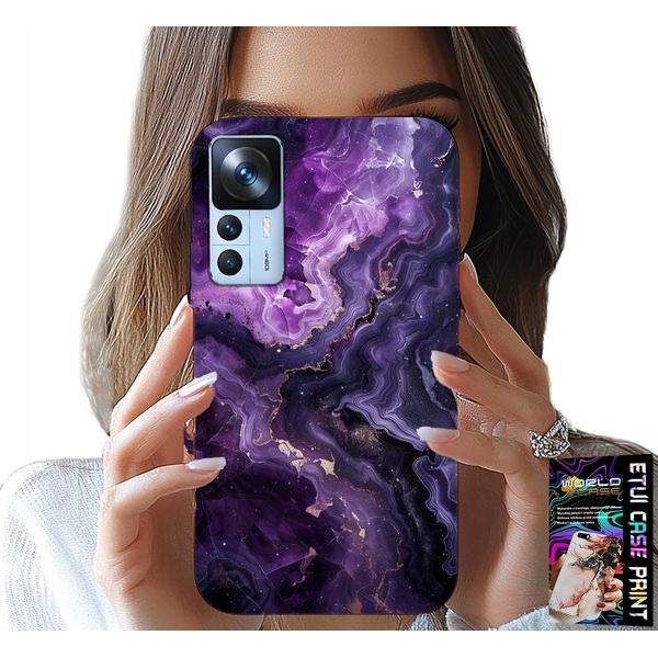 Caso Per Xiaomi 12T / 12T Pro - Viola Marmo Moda Donne + Vetro-image