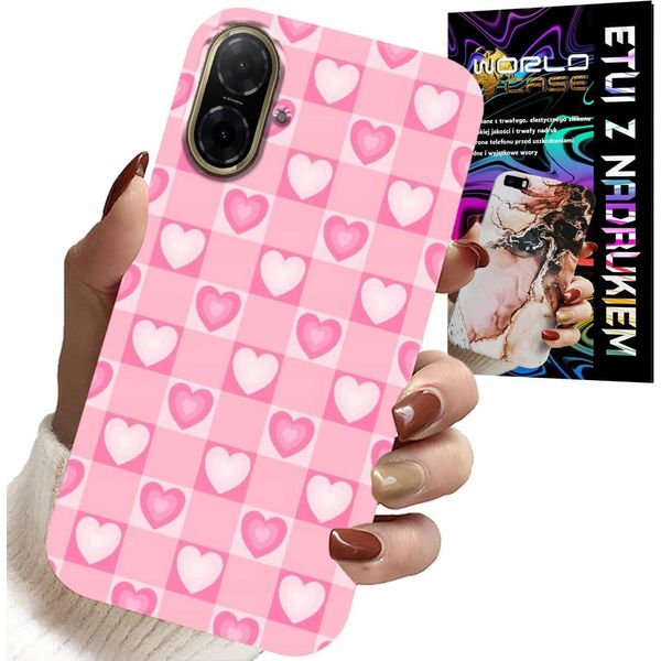 Custodia Per Samsung Galaxy A07 4G - Griglia A Cuori Rosa Custodia + Vetro-image