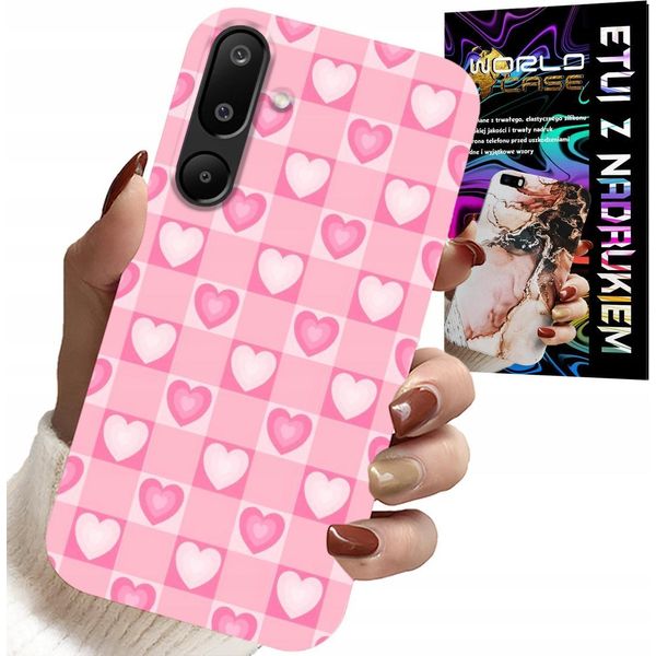 Custodia Per Samsung Galaxy M16 5G - Griglia A Cuori Rosa Custodia + Vetro-image