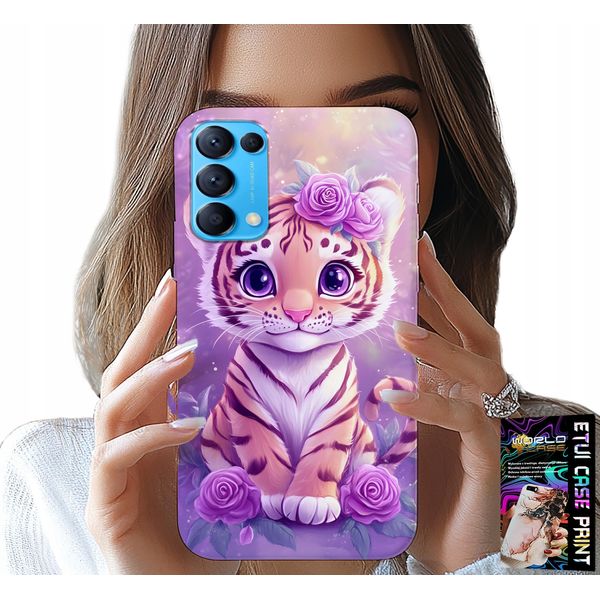 Custodia Per Oppo Find X3 Lite - Simpatica Tigre Su Sfondo Rosa + Vetro-image