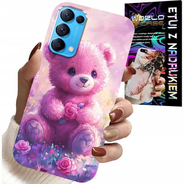 Custodia Per Oppo Find X3 Lite - Orsetto Carino Su Sfondo Rosa, Custodia + Vetro-image